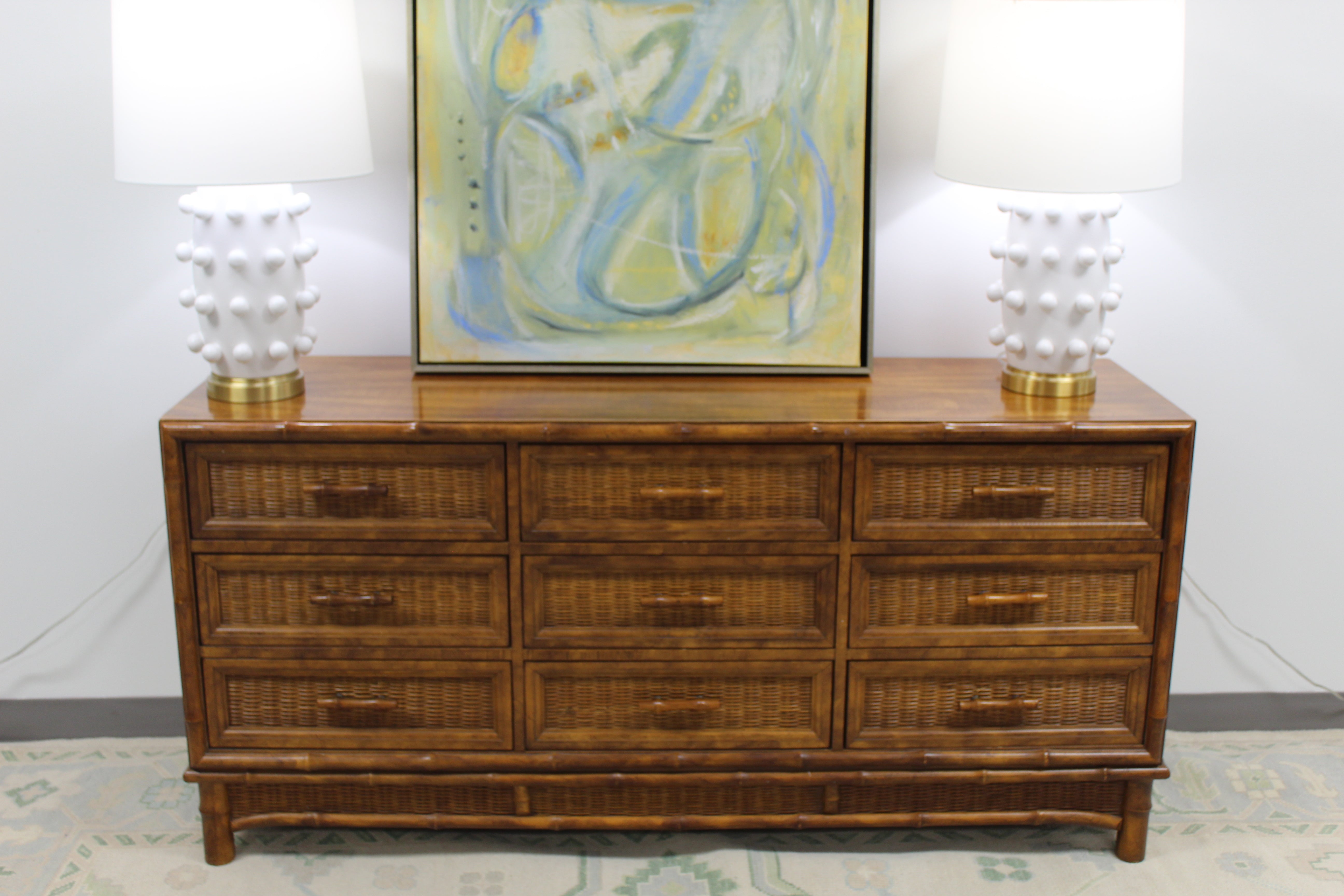 Faux bamboo dresser with wicker drawers – Winston's Collection