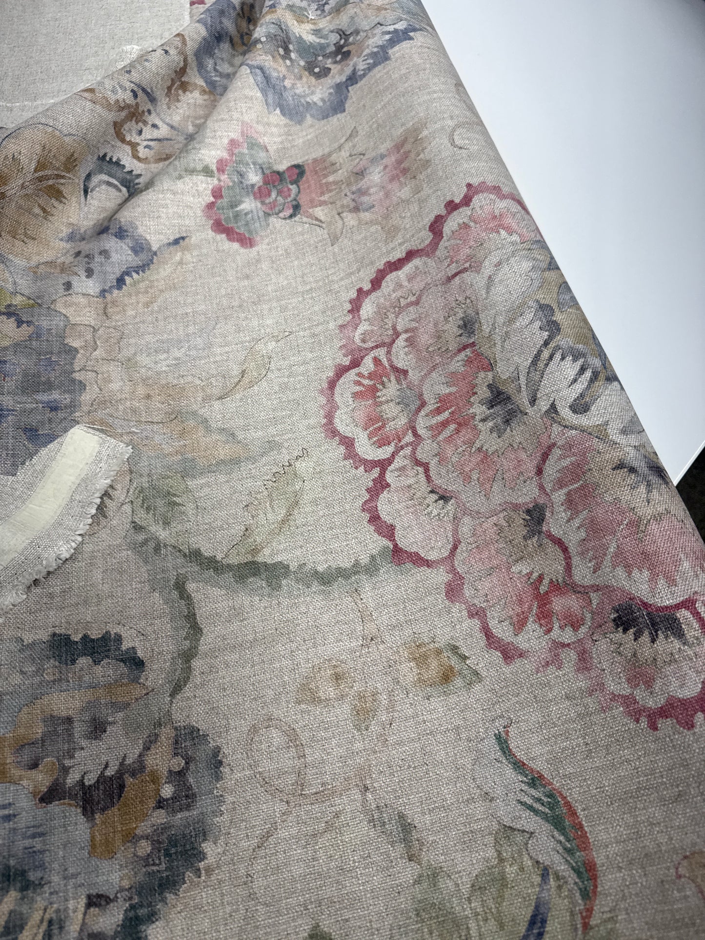 Floral linen blend fabric, 3.25 yards