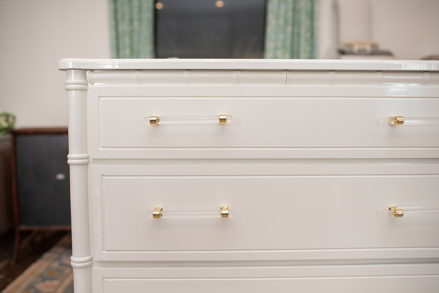 Faux bamboo chest lacquered white