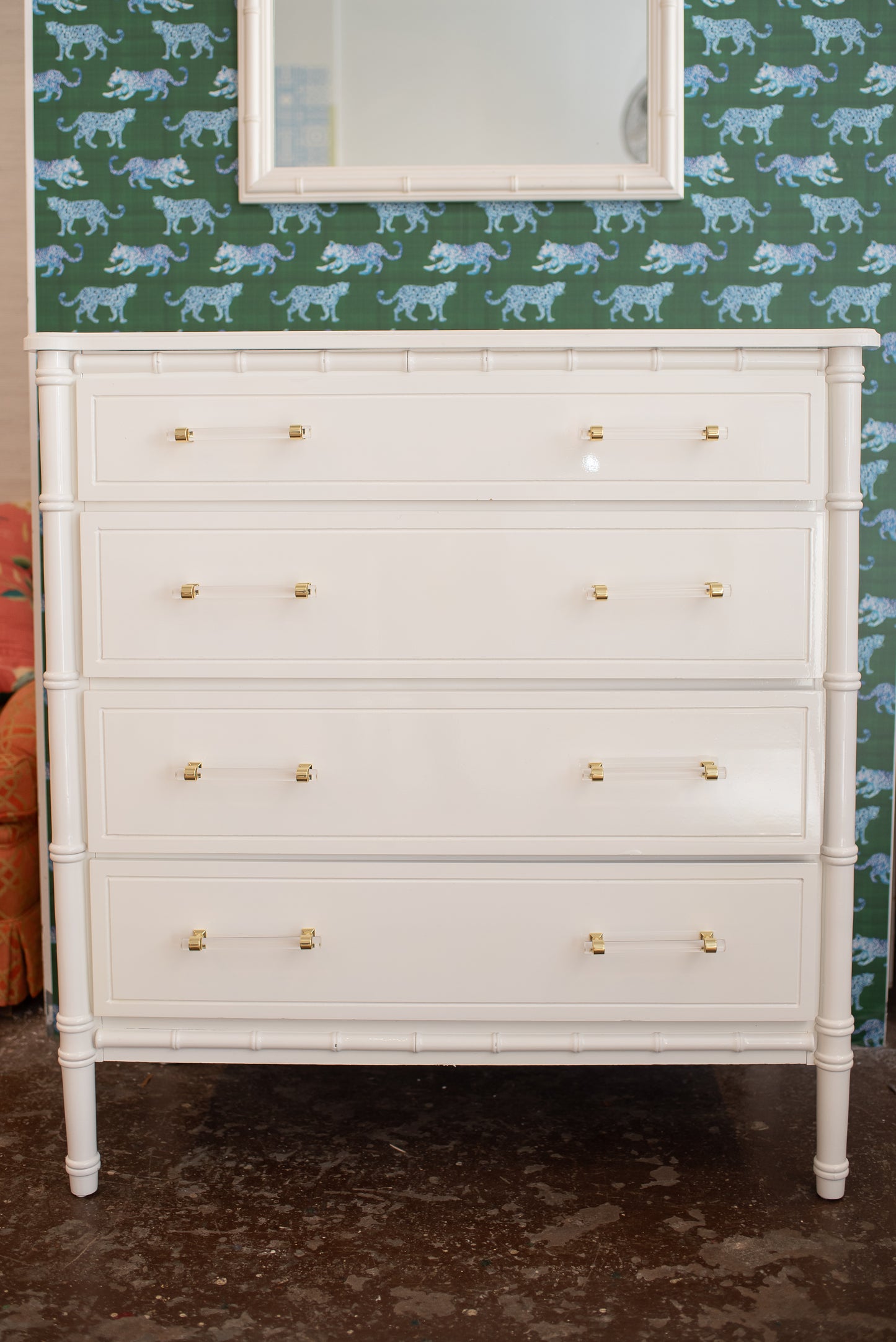 Faux bamboo chest lacquered white