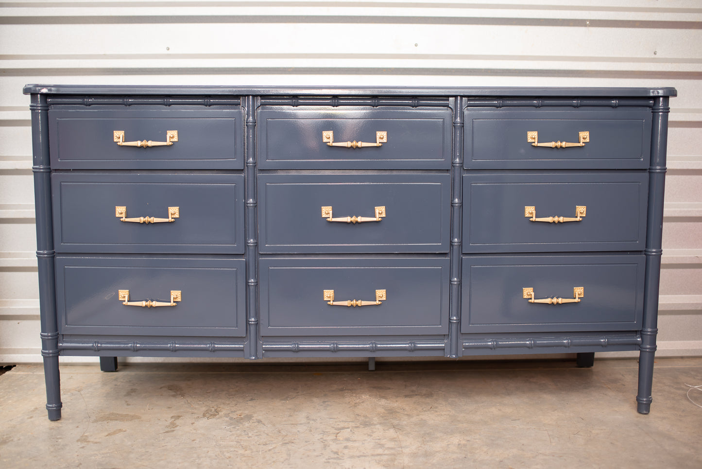 Faux bamboo dresser lacquered hale navy