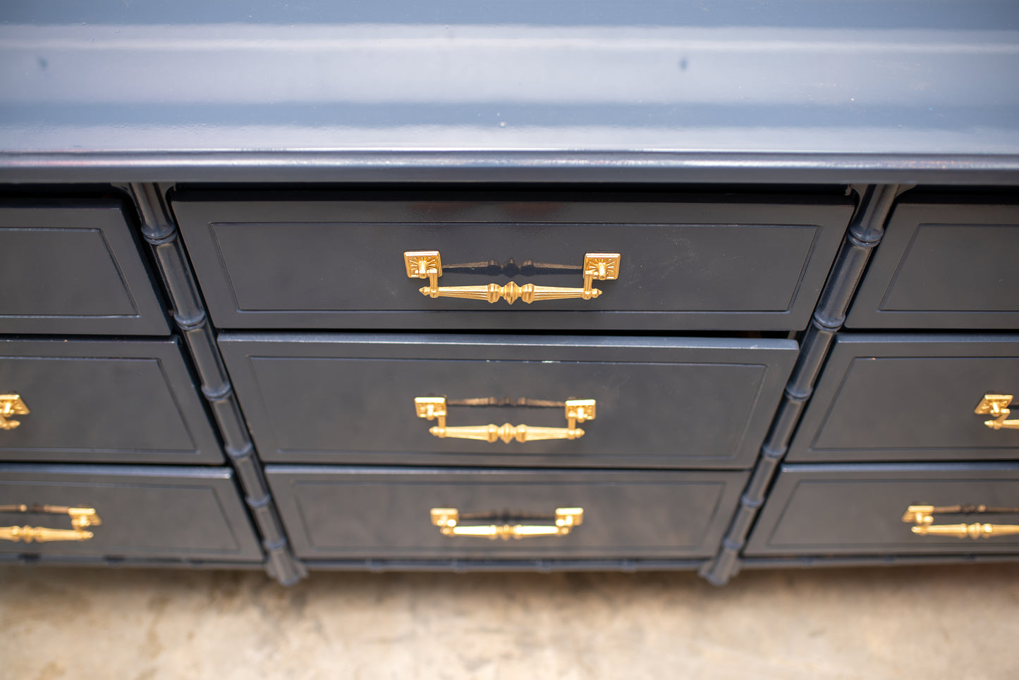 Faux bamboo dresser lacquered hale navy