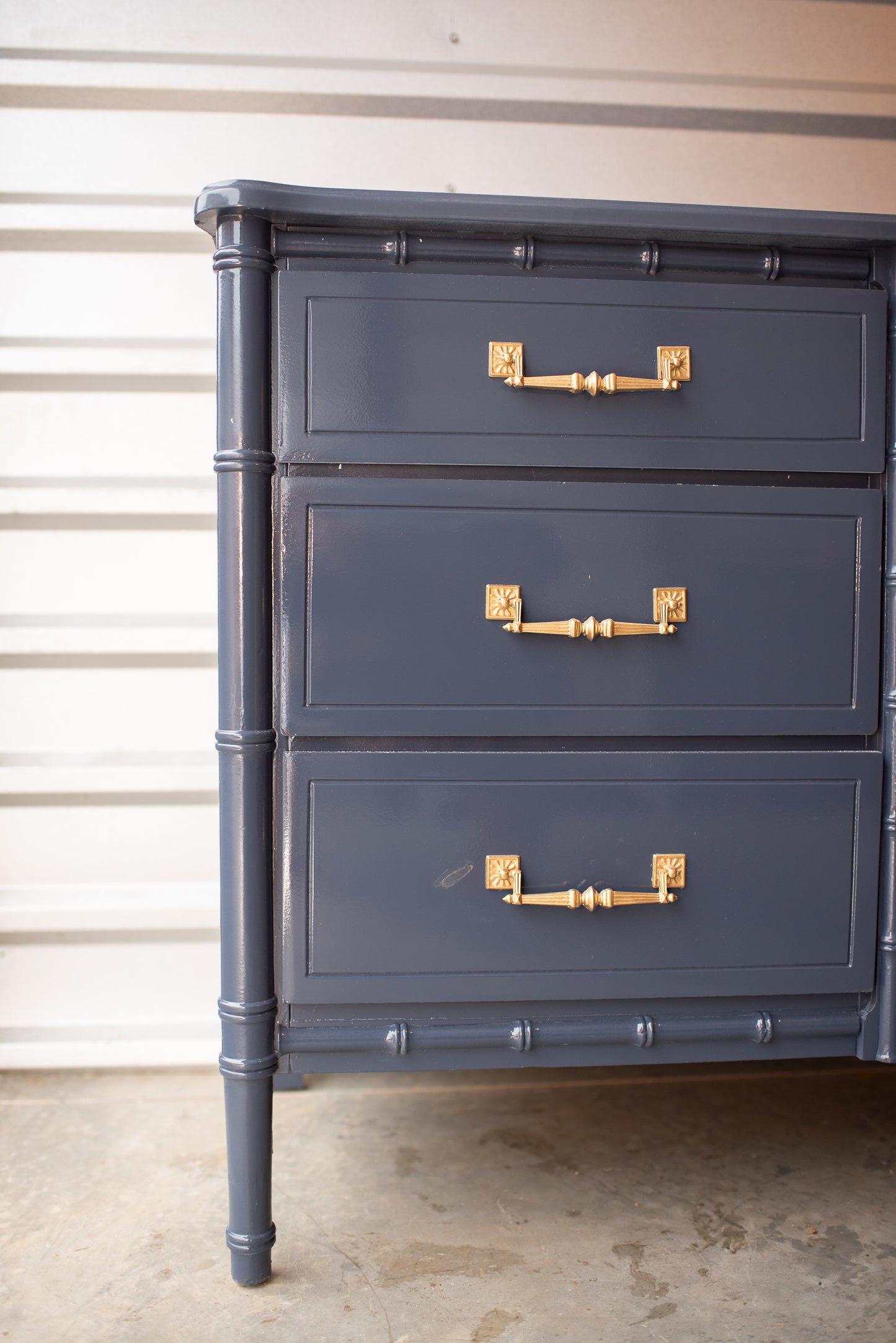 Faux bamboo dresser lacquered hale navy