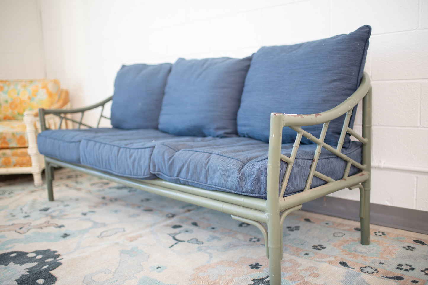 Outdoor Metal Faux Bamboo Chippendale Sofa