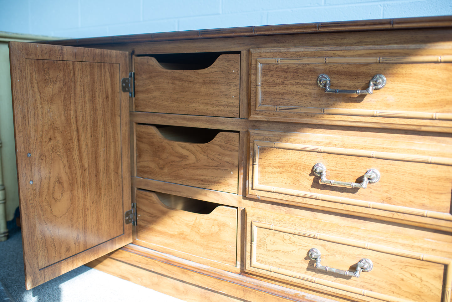 Faux Bamboo Cane Credenza Dresser