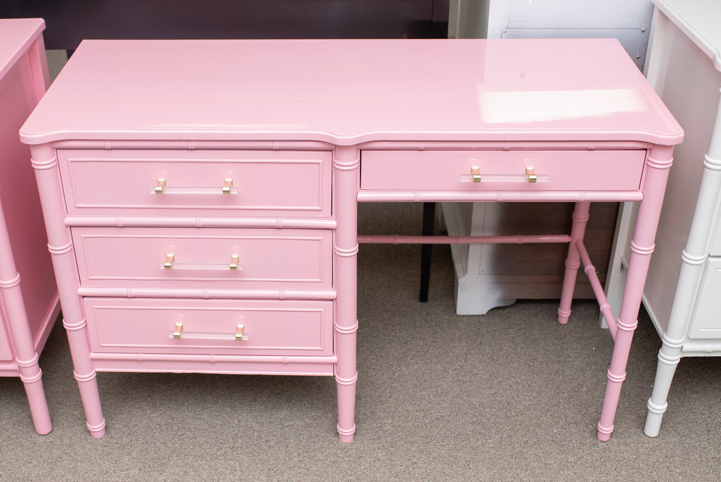 Faux Bamboo Henry Link Desk Lacquered Pink