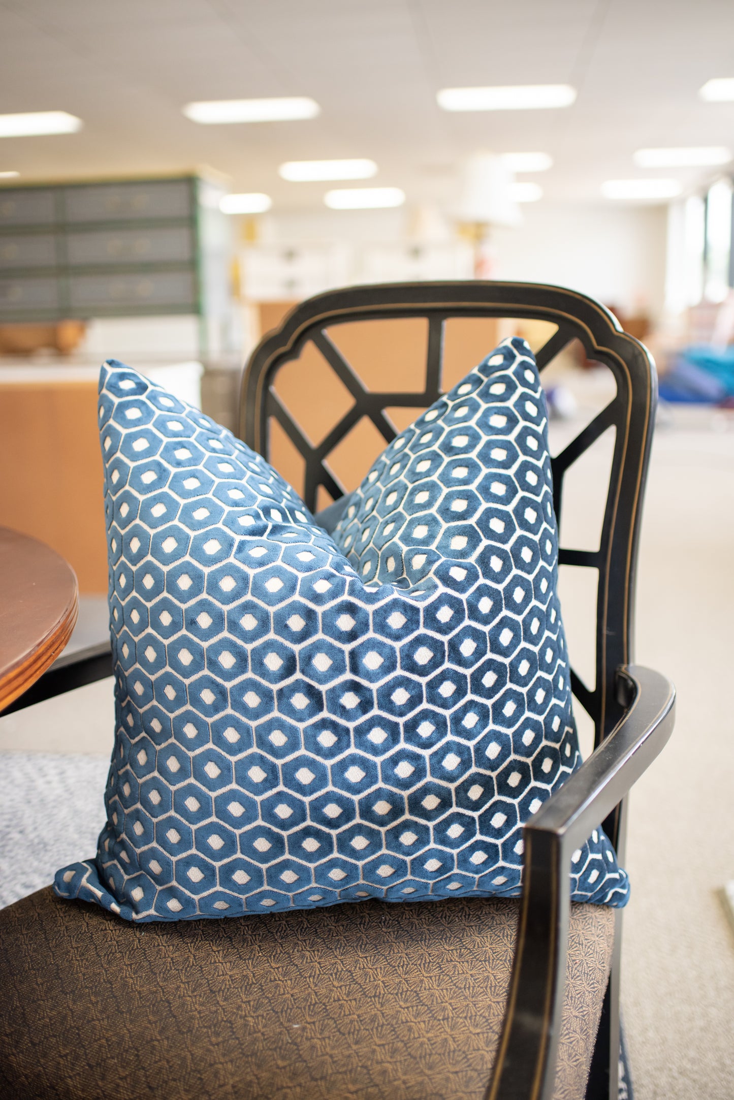 Navy cut velvet pillow