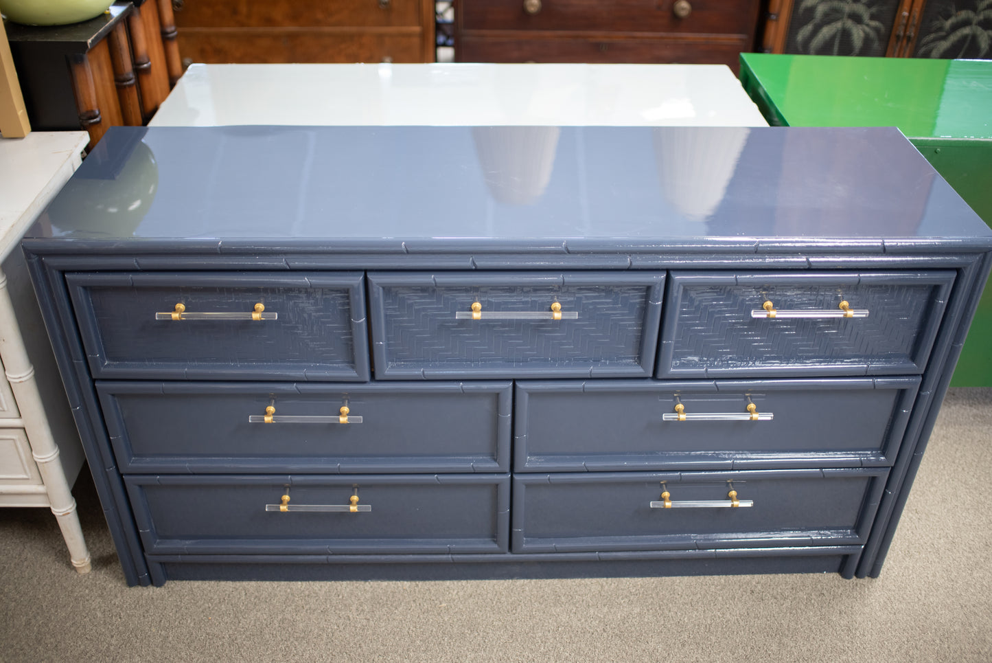 Faux bamboo dresser lacquered hale navy