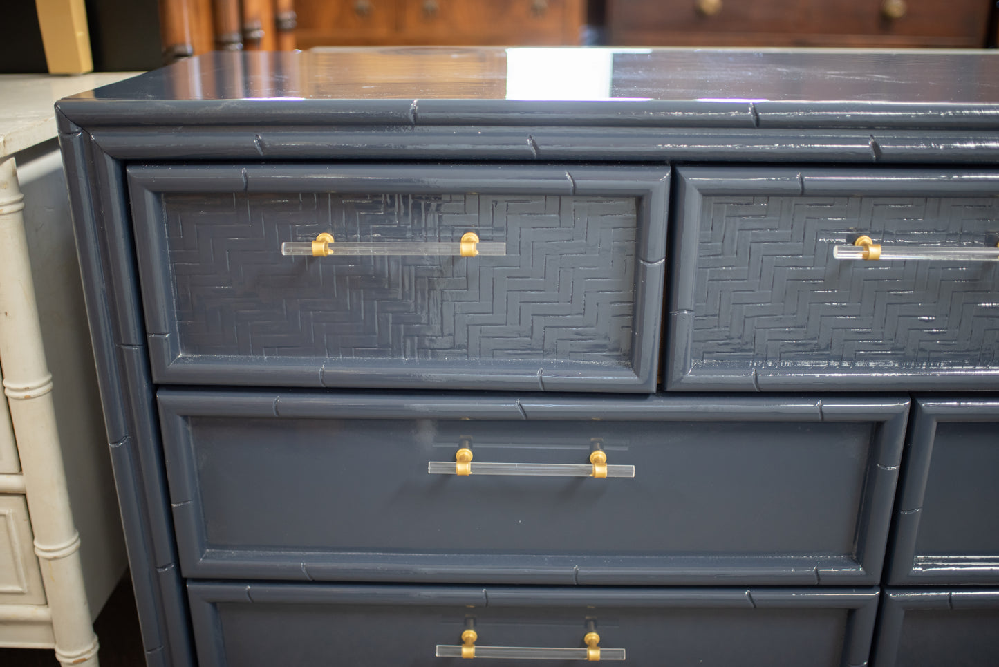 Faux bamboo dresser lacquered hale navy