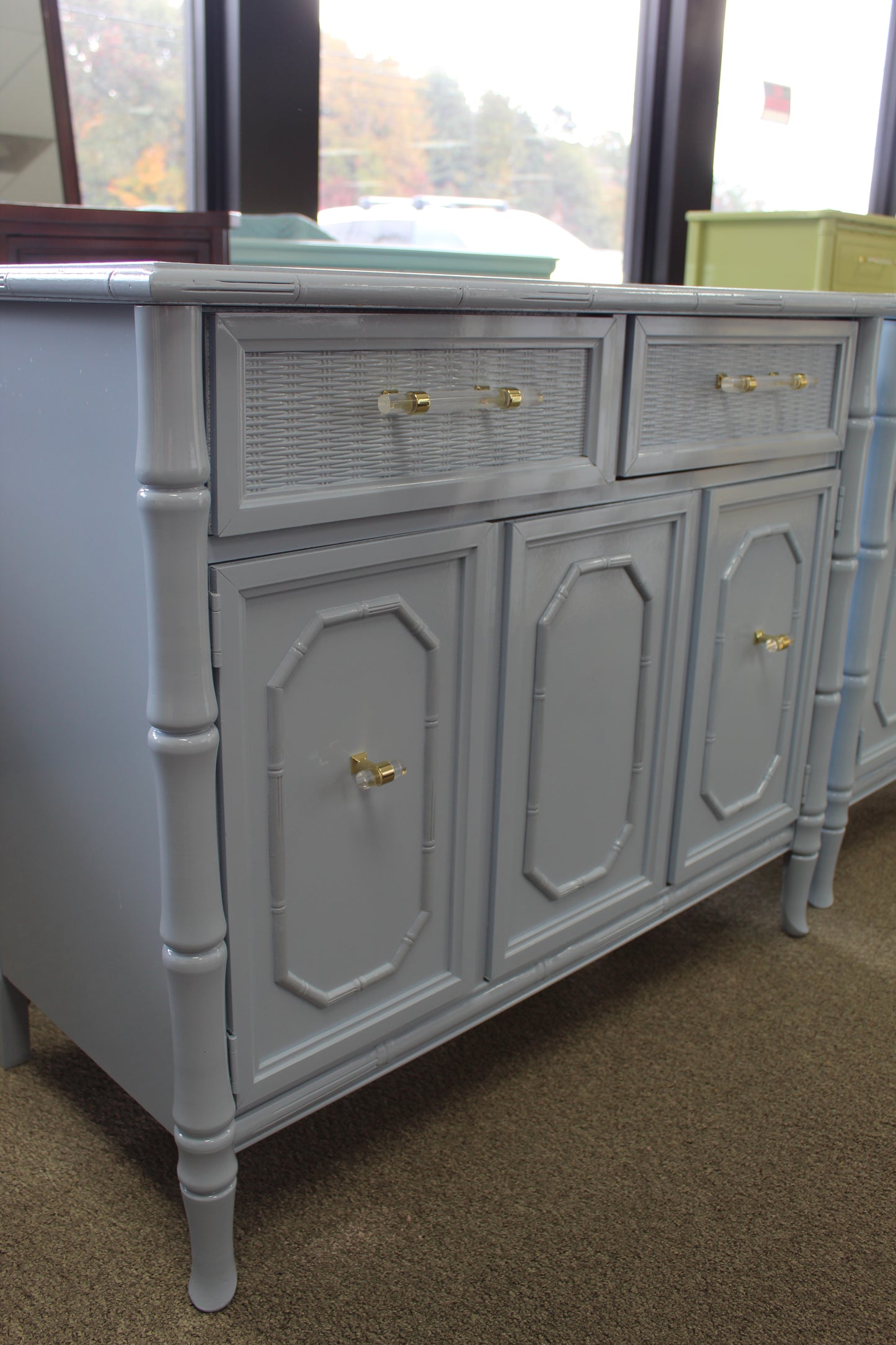 Faux Bamboo Broyhill Chest lacquered blue