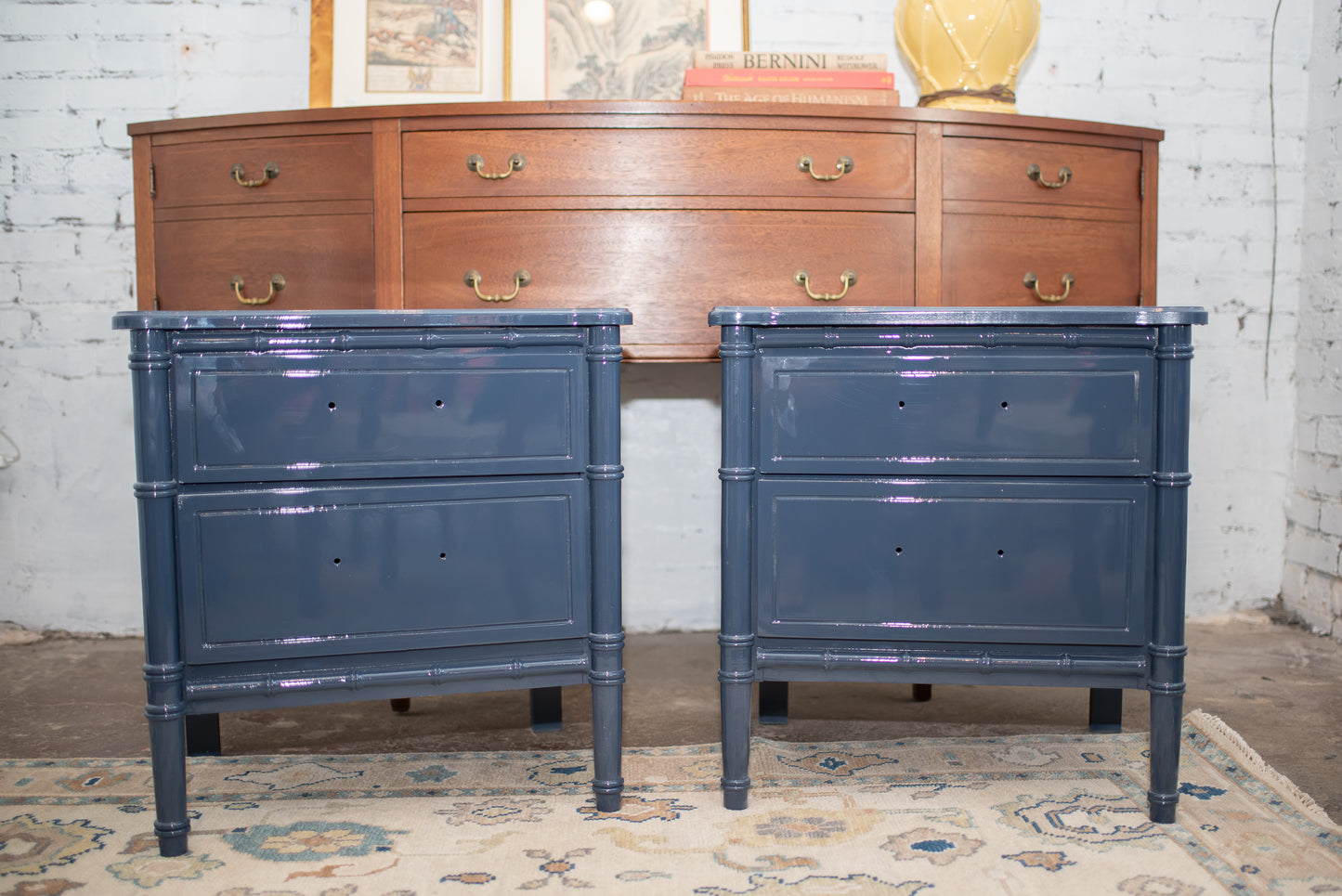 Pair of faux bamboo nightstands