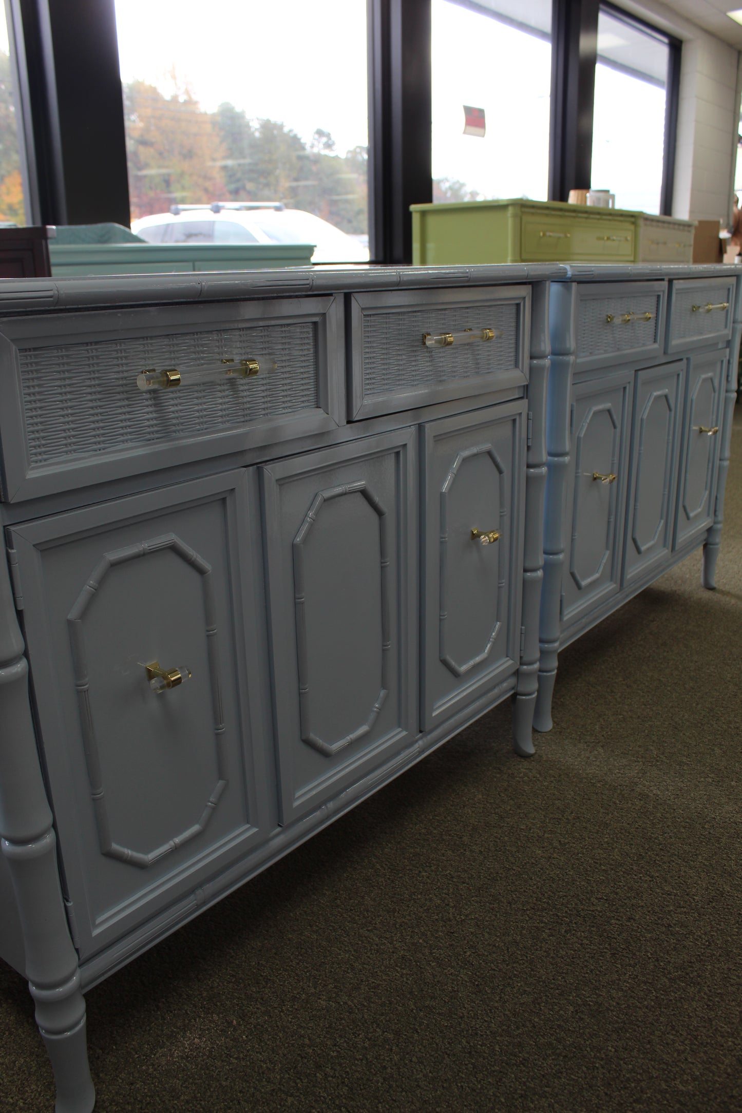 Faux Bamboo Broyhill Chest lacquered blue
