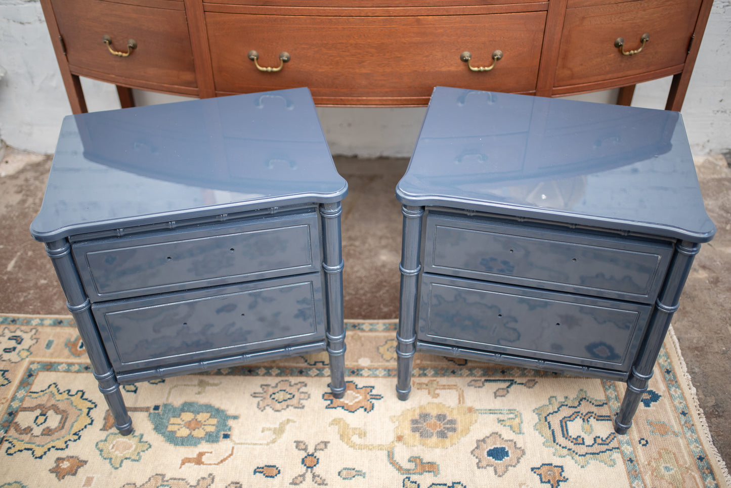 Pair of faux bamboo nightstands