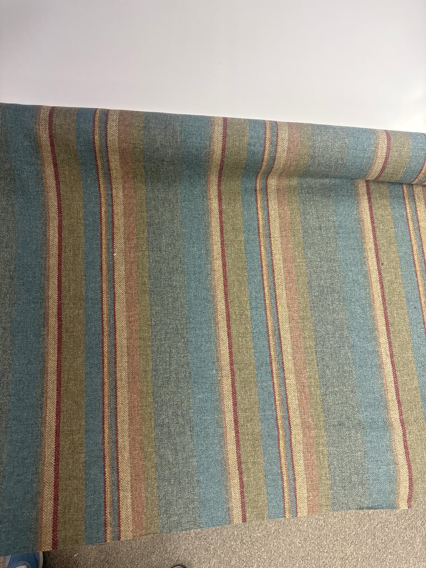 Mulberry Home Lindisfarne Stripe Teal wool Fabric, 3 yards
