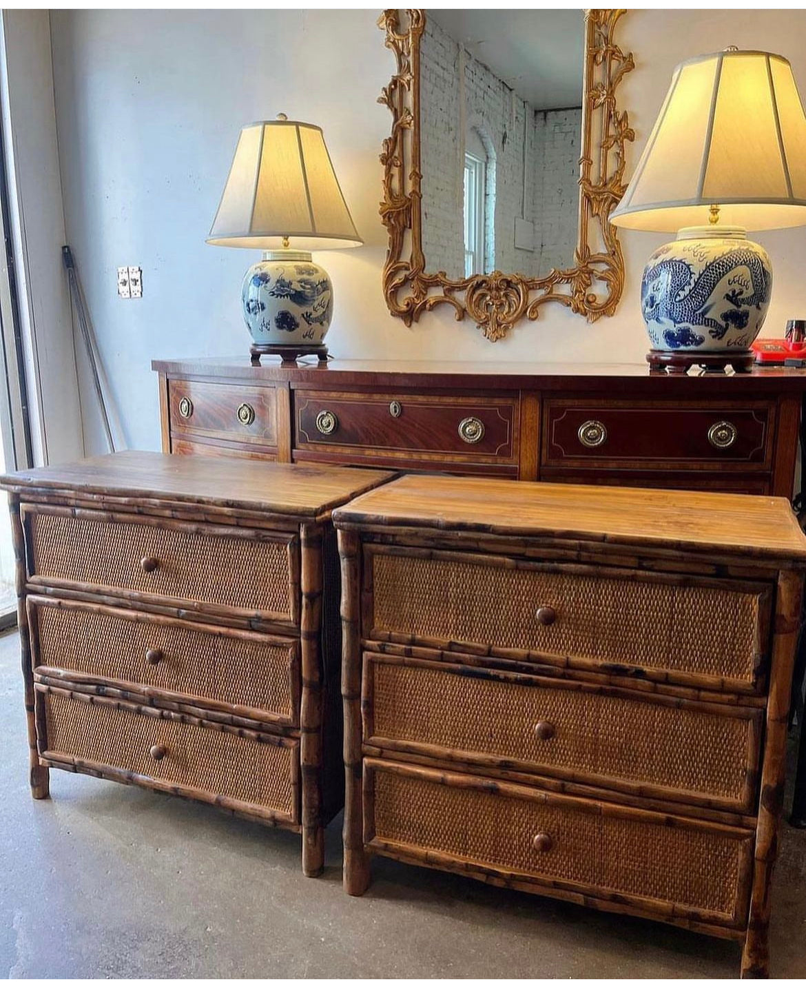 Burnt Tortoise bamboo nightstand chest