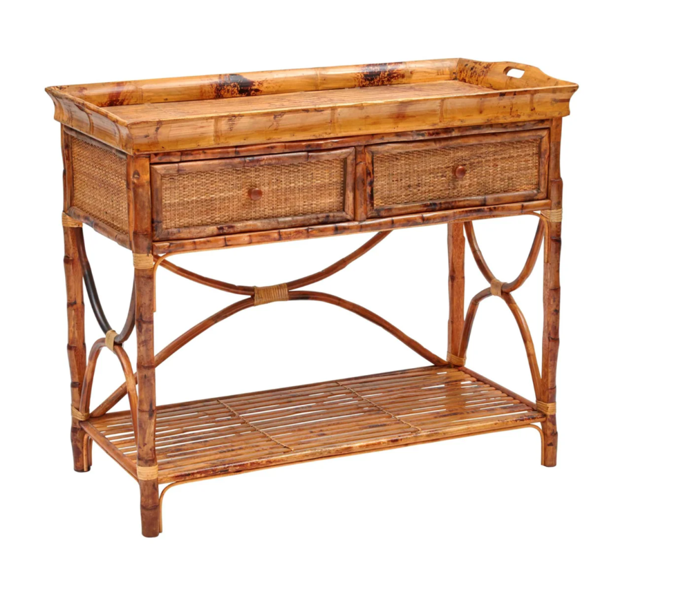 Burnt Tortoise Bamboo English Serving Console with Removable Tray