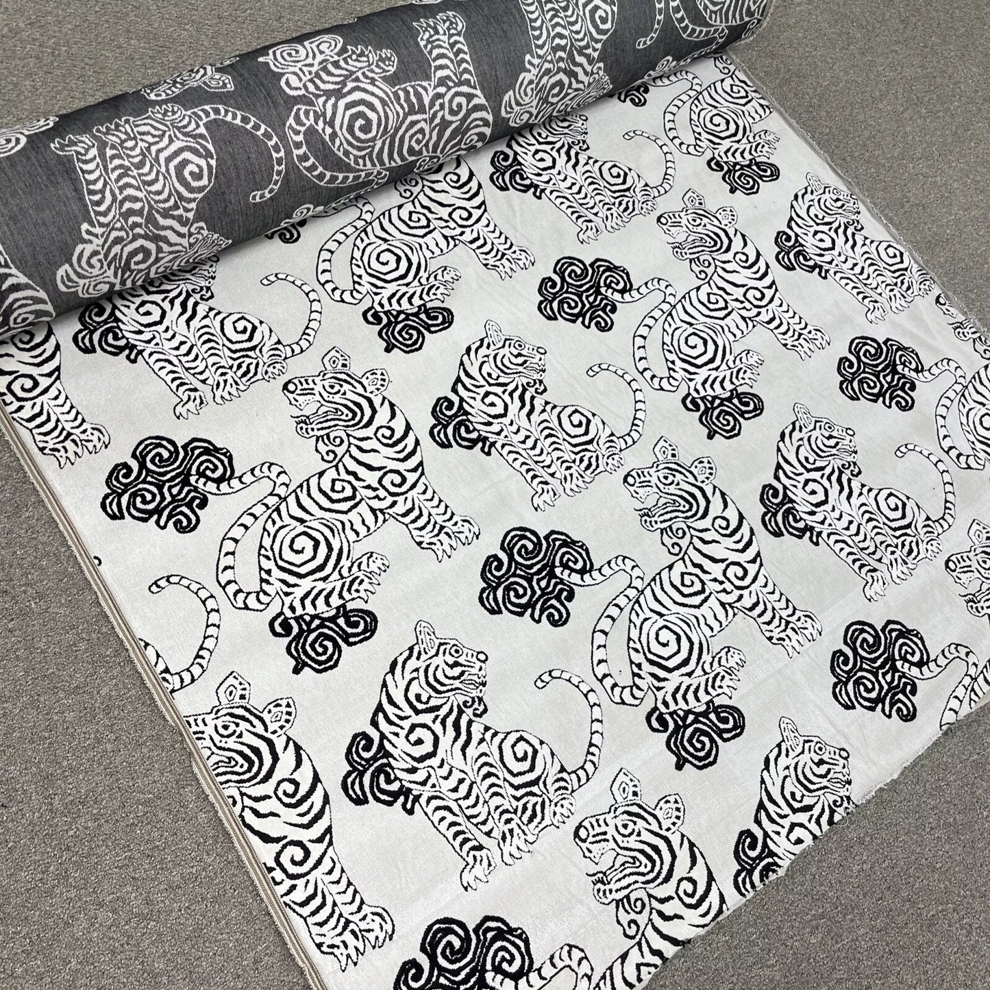 AKBAR TUXEDO TIGER PATTERN BLACK VELVET FABRIC 24.5 YARDS