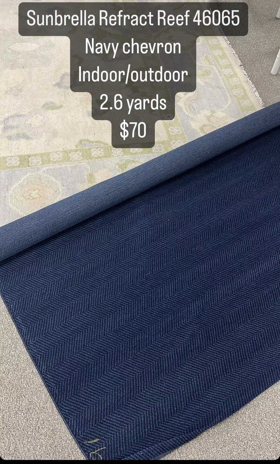 SUNBRELLA® INDOOR/OUTDOOR UPHOLSTERY REFRACT REEF NAVY BLUE CHEVRON FABRICS 54" W & 2.6 YARDS