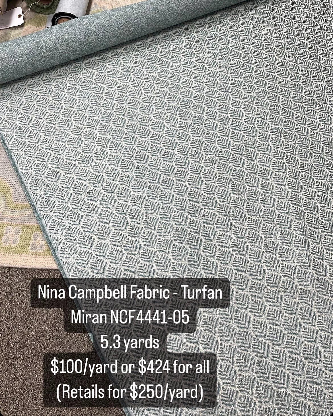 NINA CAMPBELL INTERLOCKING LEAVES WOVEN UPHOL MIRAN BLUE FABRIC
