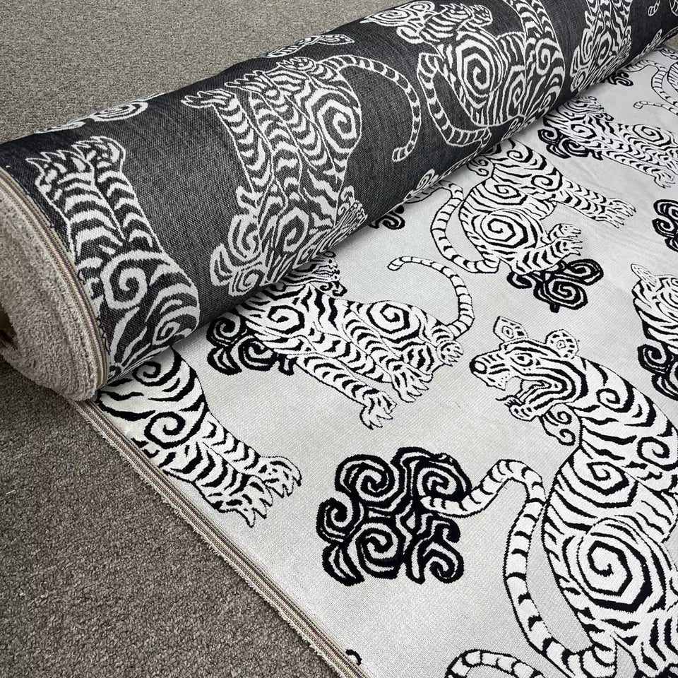 AKBAR TUXEDO TIGER PATTERN BLACK VELVET FABRIC 24.5 YARDS