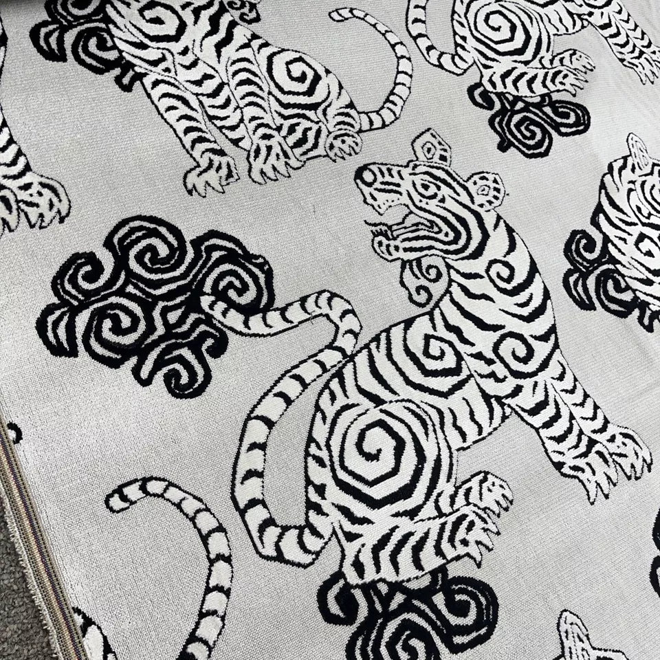 AKBAR TUXEDO TIGER PATTERN BLACK VELVET FABRIC 24.5 YARDS