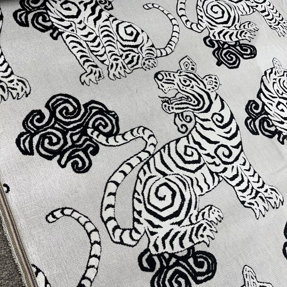 AKBAR TUXEDO TIGER PATTERN BLACK VELVET FABRIC 2 YARDS
