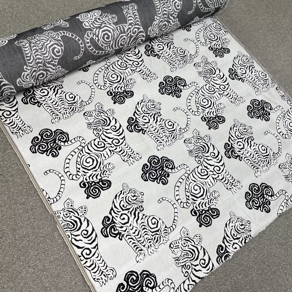 AKBAR TUXEDO TIGER PATTERN BLACK VELVET FABRIC 2 YARDS