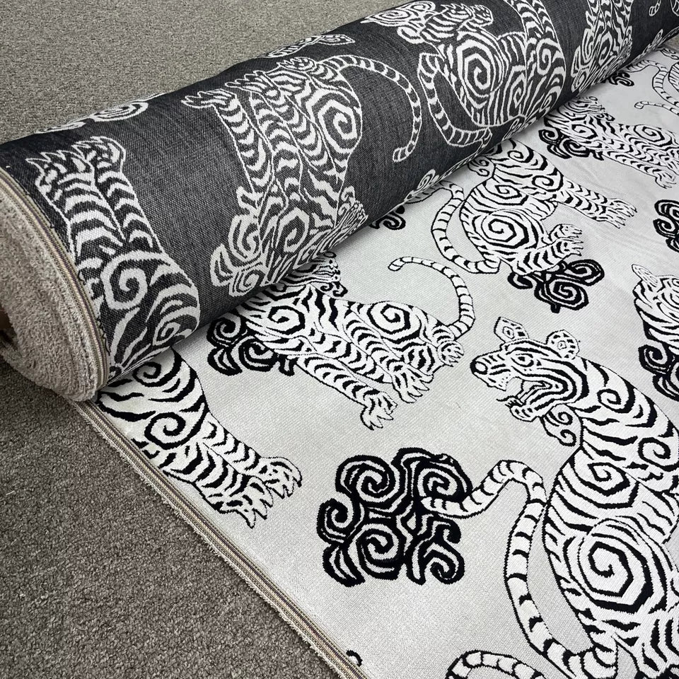 AKBAR TUXEDO TIGER PATTERN BLACK VELVET FABRIC 2 YARDS