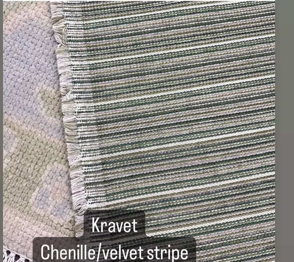 KRAVET STRIPED UPHOLSTERY GREEN AND GREY VELVET FABRIC 4.2 YARDS