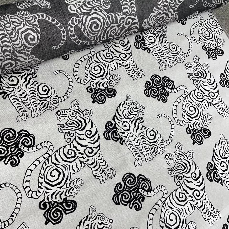 AKBAR TUXEDO TIGER PATTERN BLACK VELVET FABRIC 24.5 YARDS