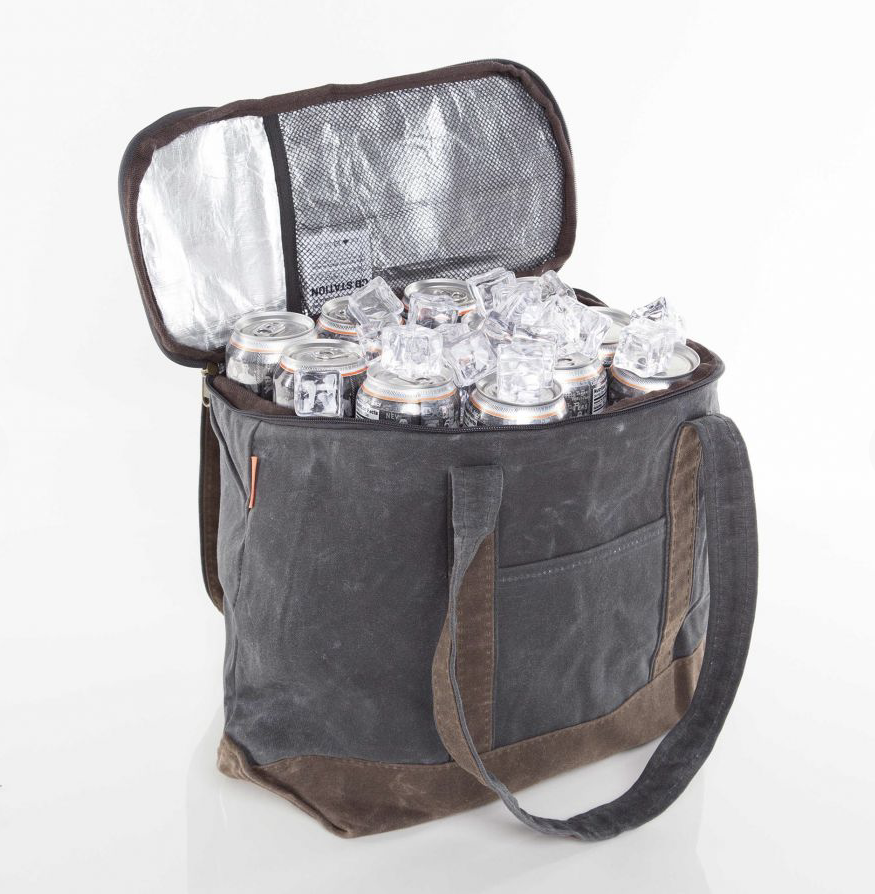 Waxed Large Cooler filled with ice and cans in slate by Winston's Collection