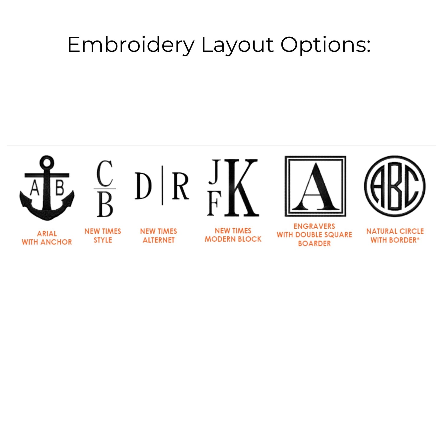 Embroidery layout options by Winston's Collection