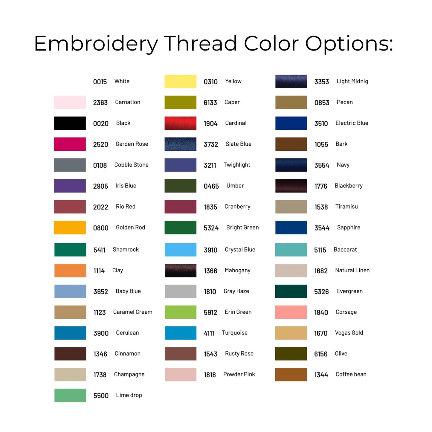 Embroidery thread color options by Winston's Collection