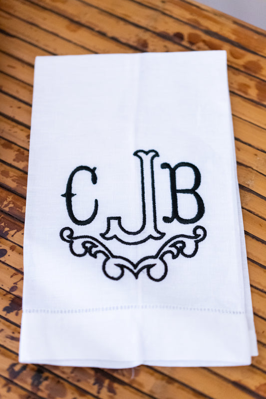 Linen towel monogrammed by Winston's Collection