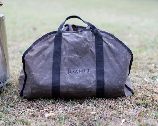 Waxed Log Carrier Bag embroidered by Winston's Collection