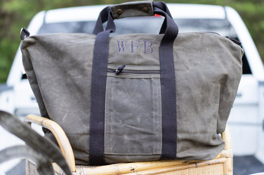 Waxed Voyager Weekender Bag Embroidered by Winston's Collection