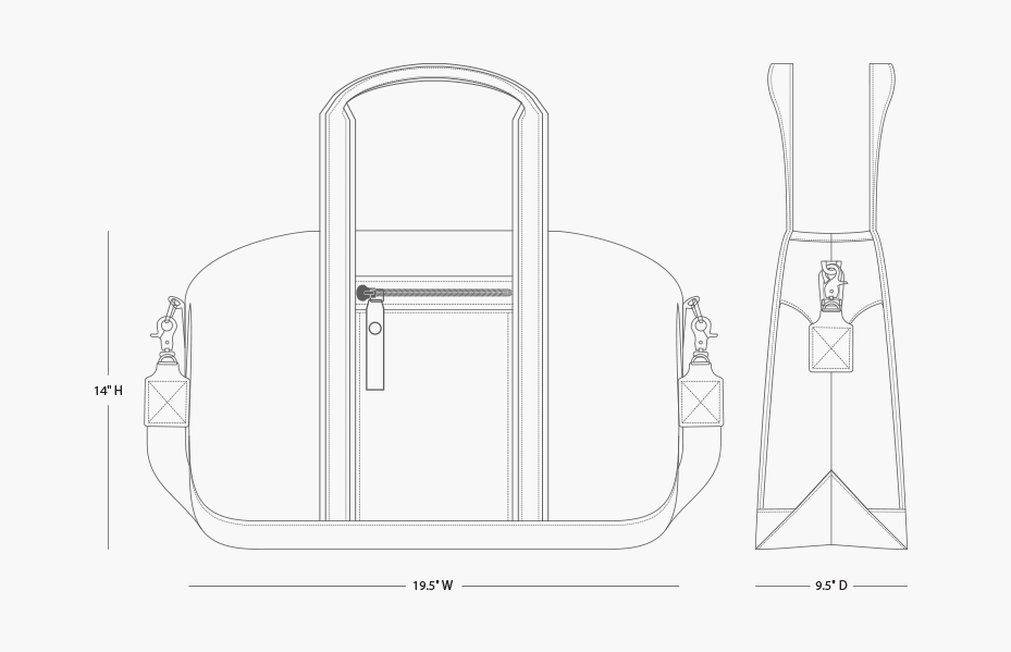 Waxed Voyager Weekender Dimensions 14" H, 19.5" W and 9.5" D