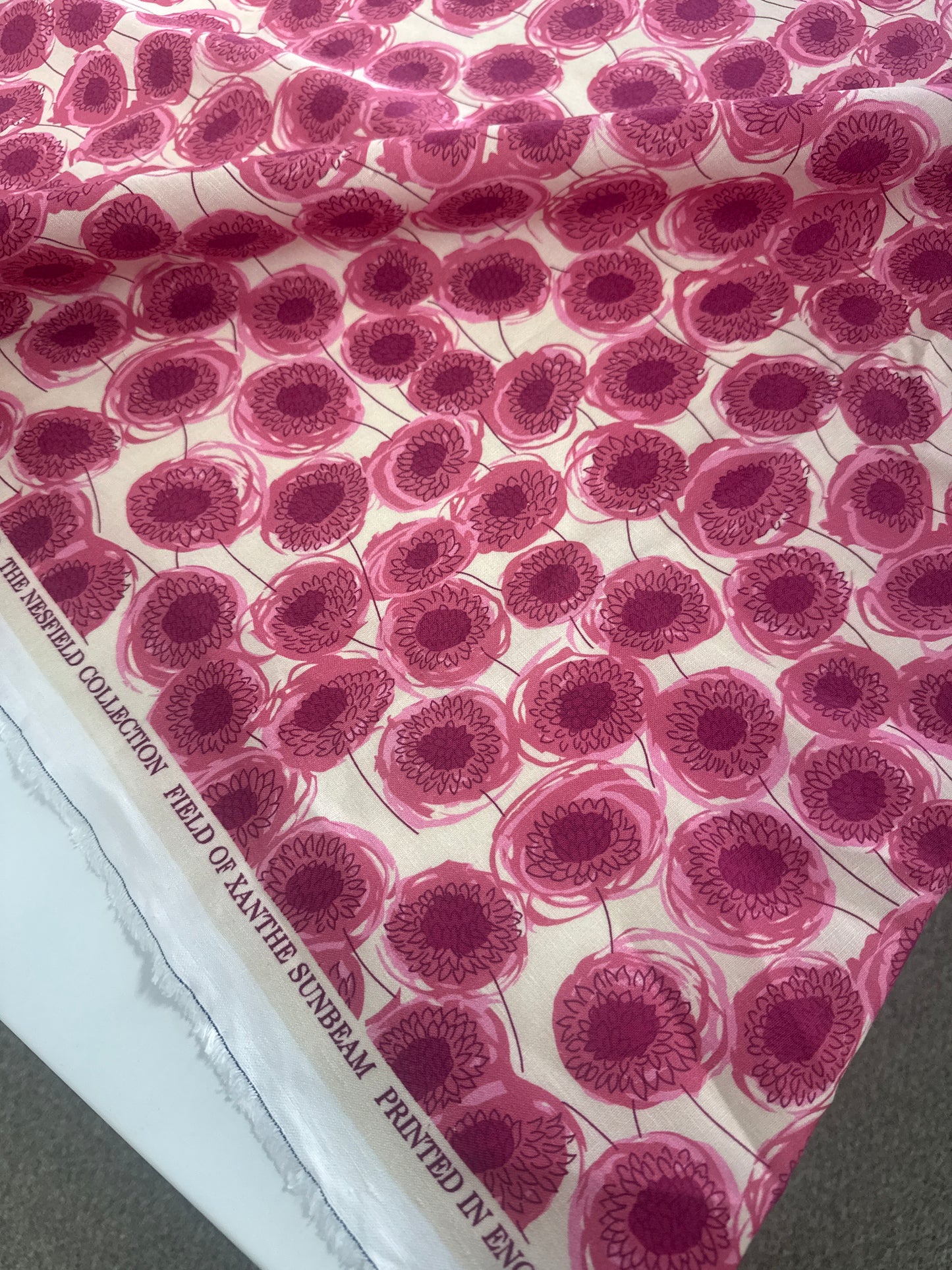 Liberty Art, "Field of Xanthe", linen, pink, by the yard