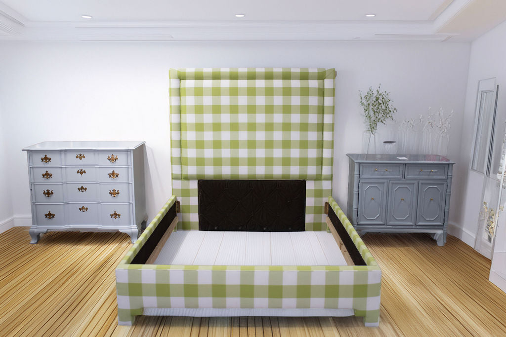 Queen upholstered headboard Buffalo Check Green