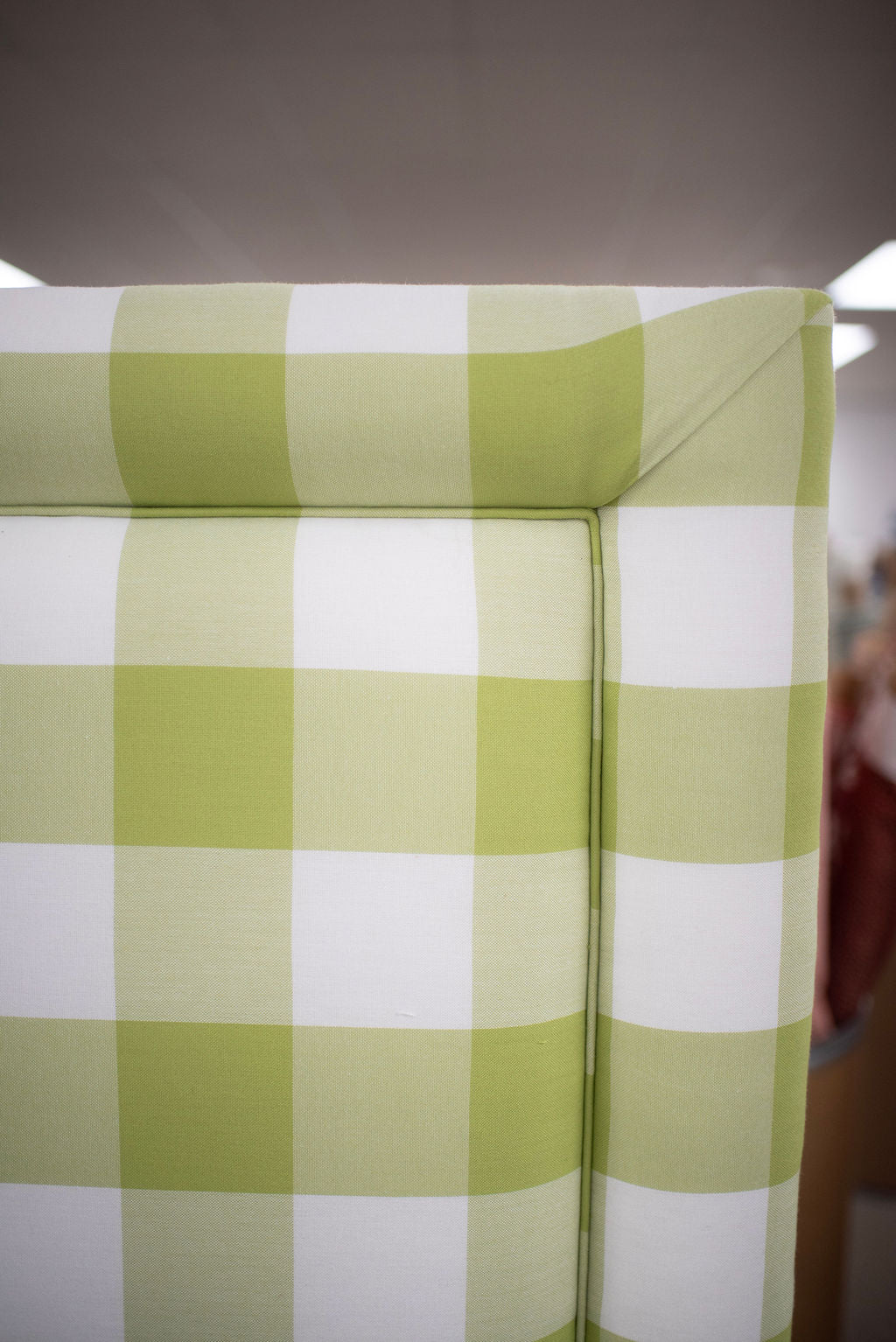 Queen upholstered headboard Buffalo Check Green