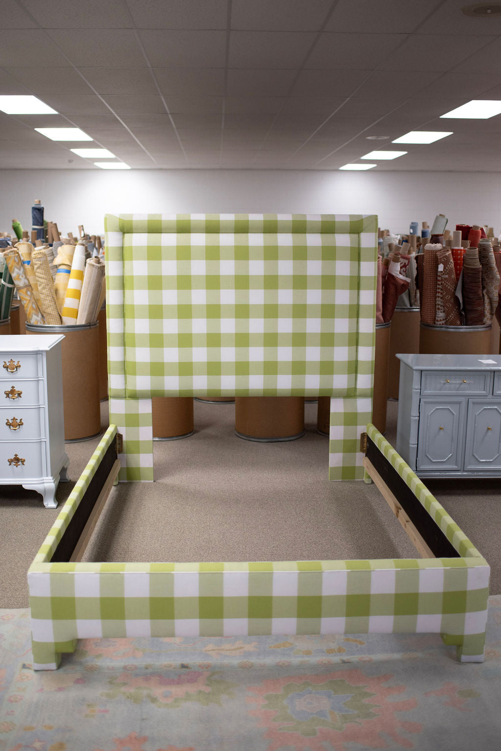 Queen upholstered headboard Buffalo Check Green