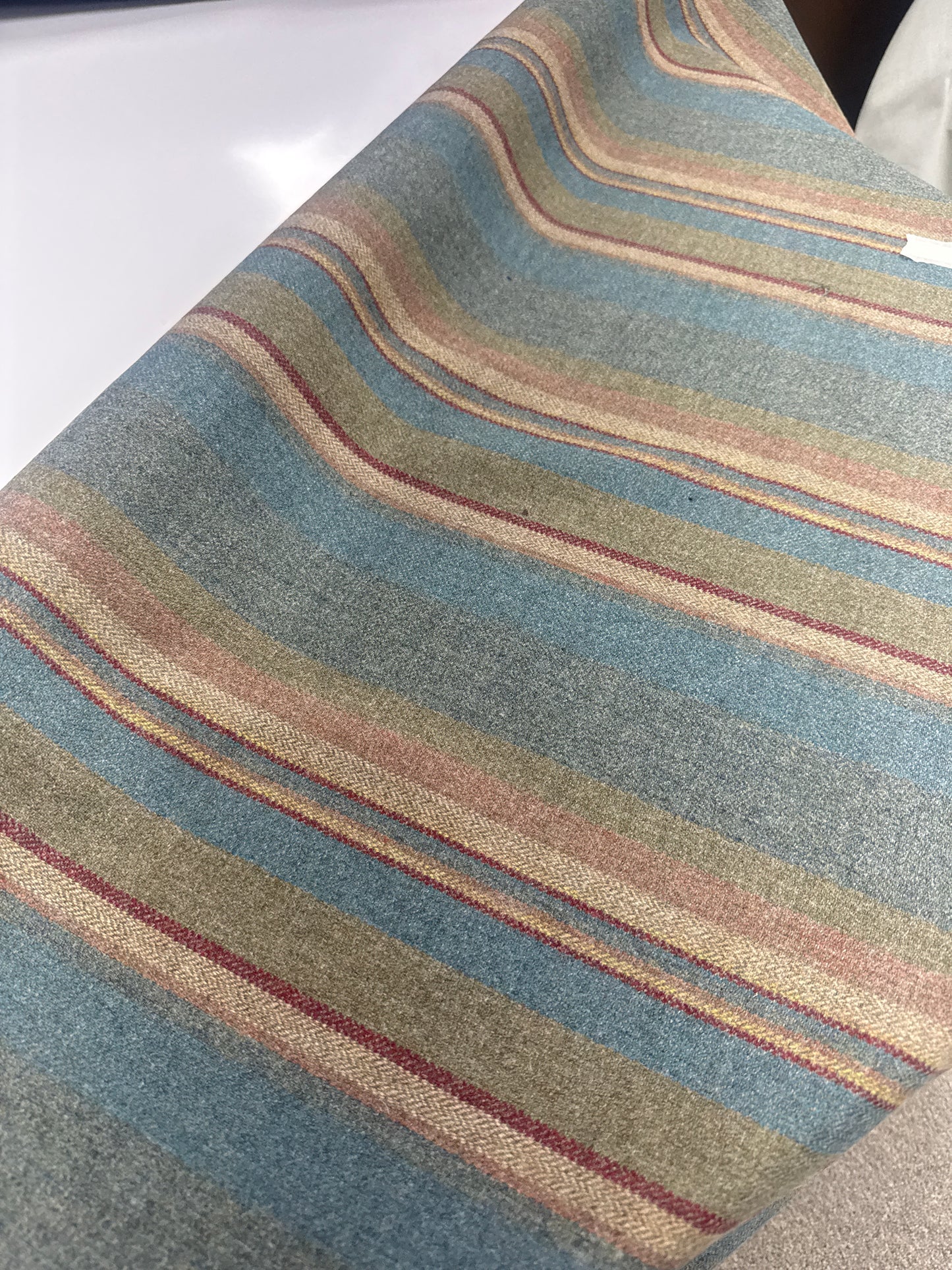 Mulberry Home Lindisfarne Stripe Teal wool Fabric, 3 yards