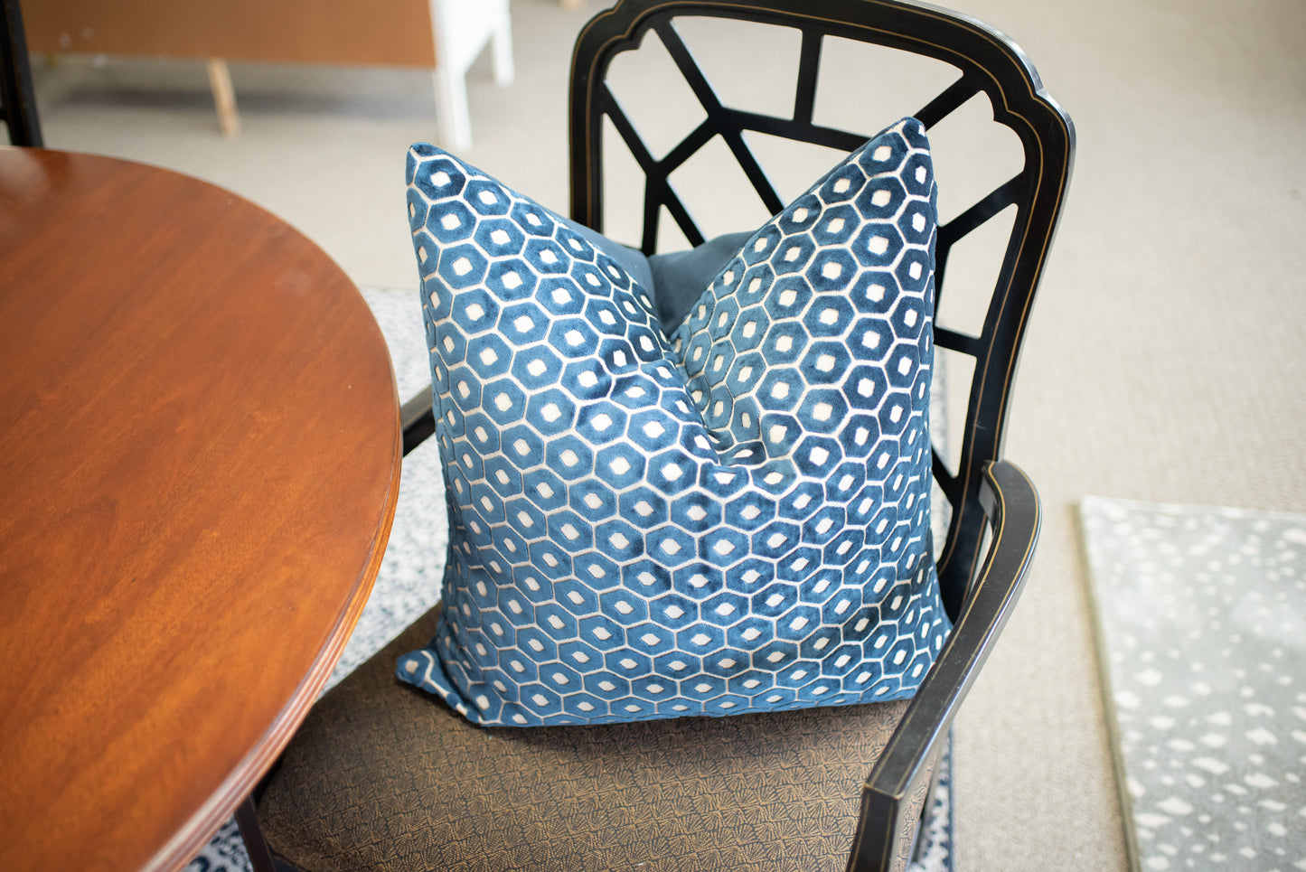 Navy cut velvet pillow