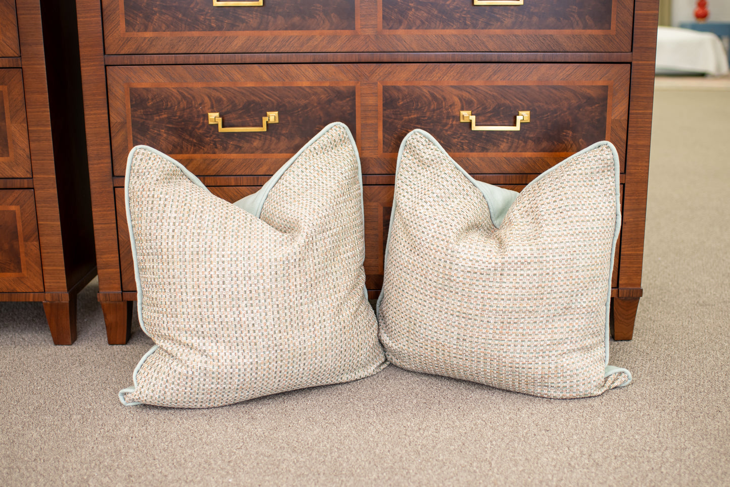 pink, green and blue tweed pillow