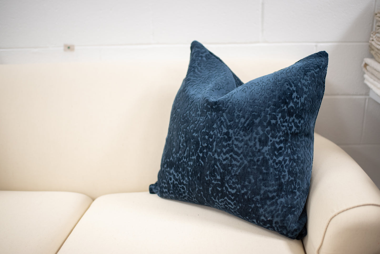 Navy cut velvet pillow