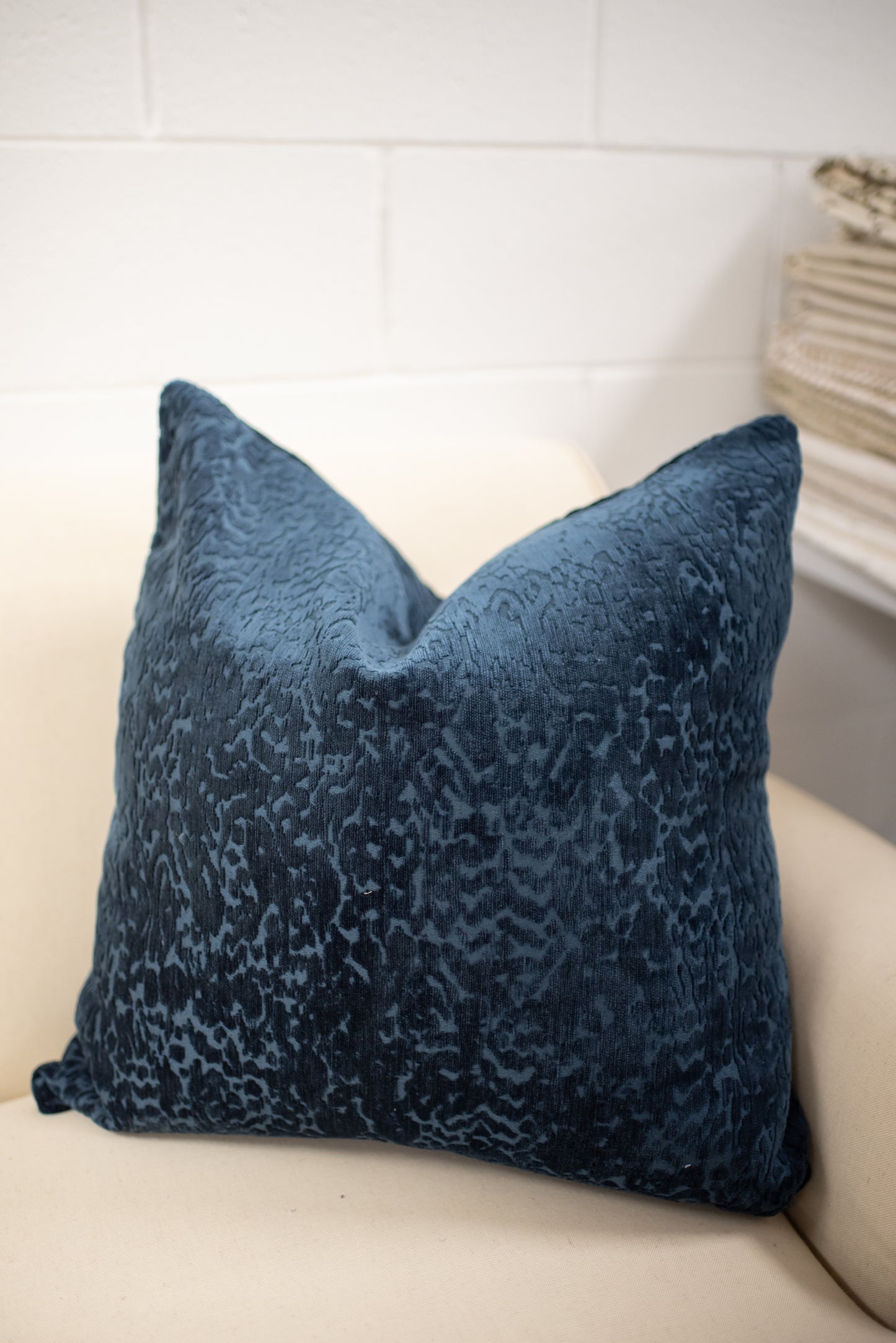 Navy cut velvet pillow