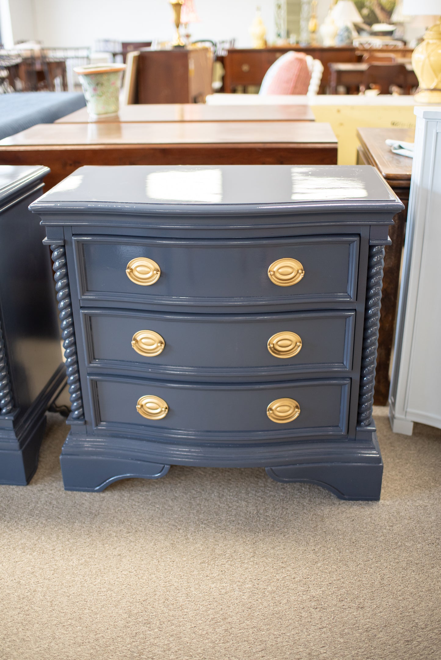 Pair of Nightstands lacquered hale navy