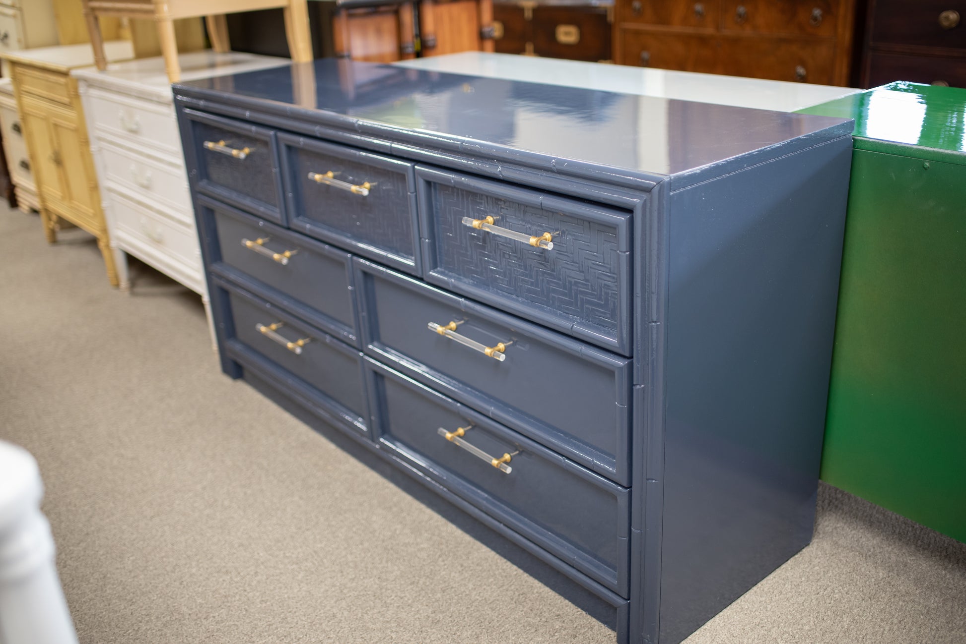 navy blue lacquer dresser Nina Navy Blue Lacquer Dresser