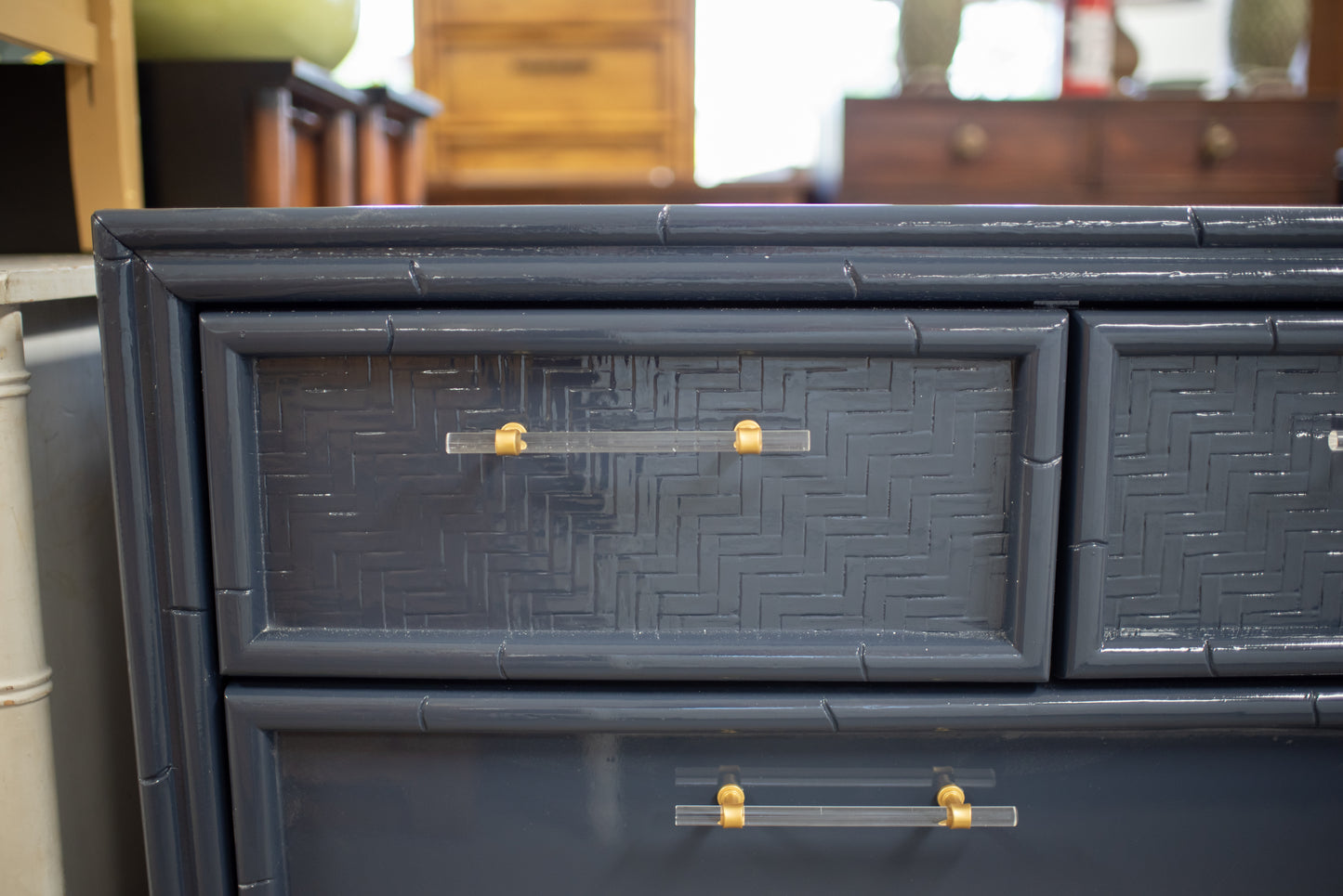 Faux bamboo dresser lacquered hale navy