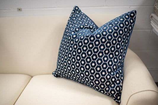 Navy cut velvet pillow